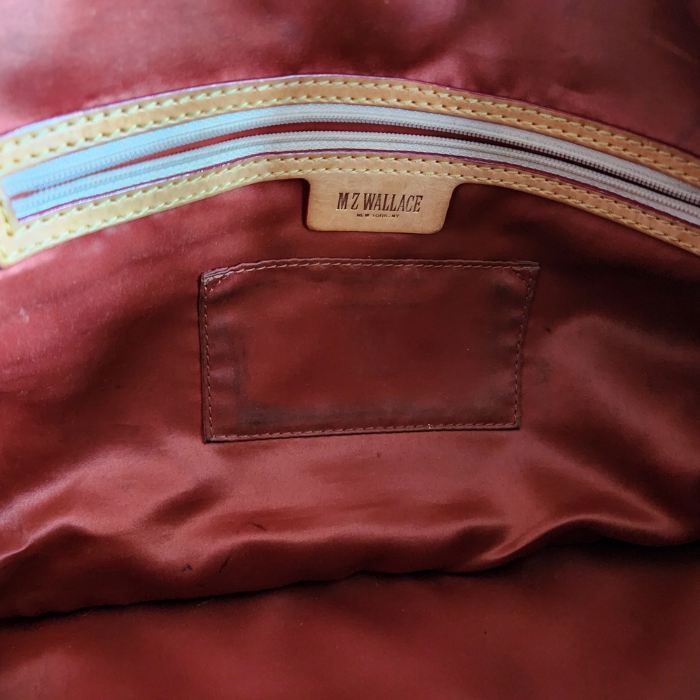 MZ Wallace Bea Satchel Nylon Tote Handbag In Brown and Creme/tan - Picture 8 of 9